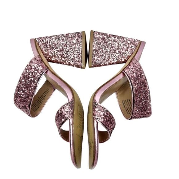 Abound Sandals Size 5 Pink Double Strap Glitter Slip On Open Square Toe Heels - Picture 4 of 8